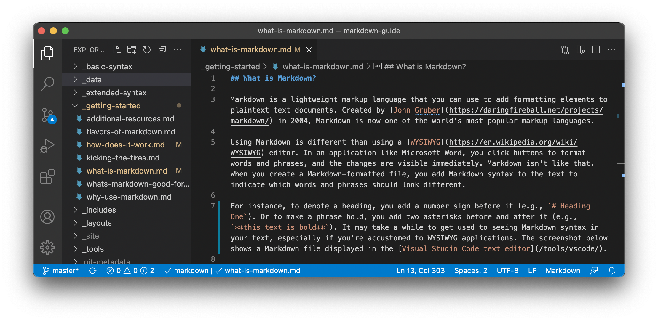 Markdown file in the Visual Studio Code text editor